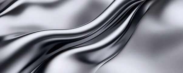 Poster - Futuristic Reflective Molten Silver Flowing - High Contrast Metallic Texture with Luxurious Curves and Aesthetic Appeal