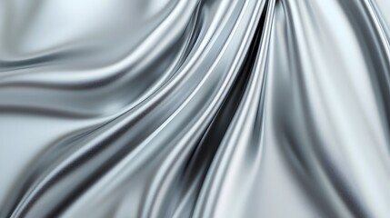 Poster - Fluid Metallic Texture in Platinum and Silver - Polished Futuristic Reflections with Smooth Flowing Lines and Liquid Shine