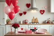 ©  S u n n y B u n n y - Romantic valentine's day kitchen setting with decorations and gift.