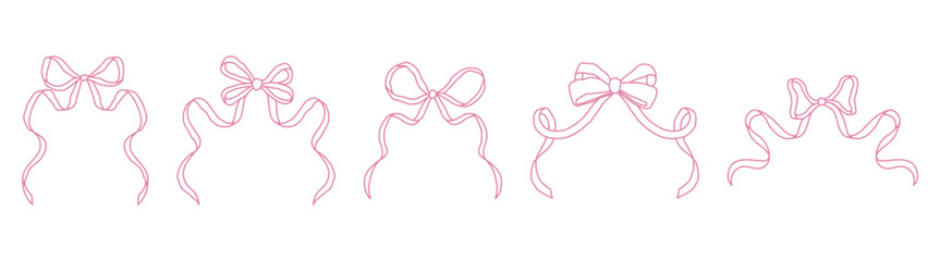 frames with pink bows and ribbons in coquette aesthetics. monochrome сlip art graphic for greeting c