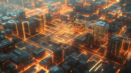Poster - A futuristic city skyline with glowing neon lines connecting the buildings.