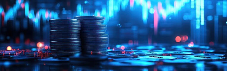 Poster - Stacks of Coins in Digital Financial Background