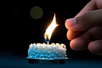 Poster - A person lighting a candle in a dark room, with warm light spreading slowly
