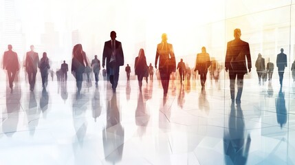 Poster - Silhouette of business people walking in a modern office building.