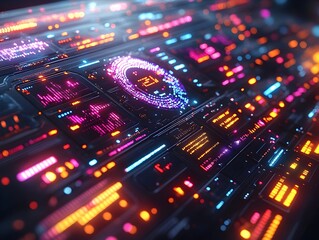Poster - Glowing digital canvas showcasing vibrant data streams color coded information flow and futuristic holographic user interfaces