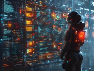 Poster - Glowing abstract digital realm with vibrant colors and dynamic patterns ideal for depicting futuristic data visualizations interactive user interfaces holographic projections