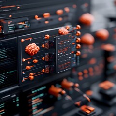 Poster - Cutting Edge Digital Realm Showcasing Intricate Technological Advancements Innovative neural circuitry high speed data exchange networks and meticulously organized digital libraries