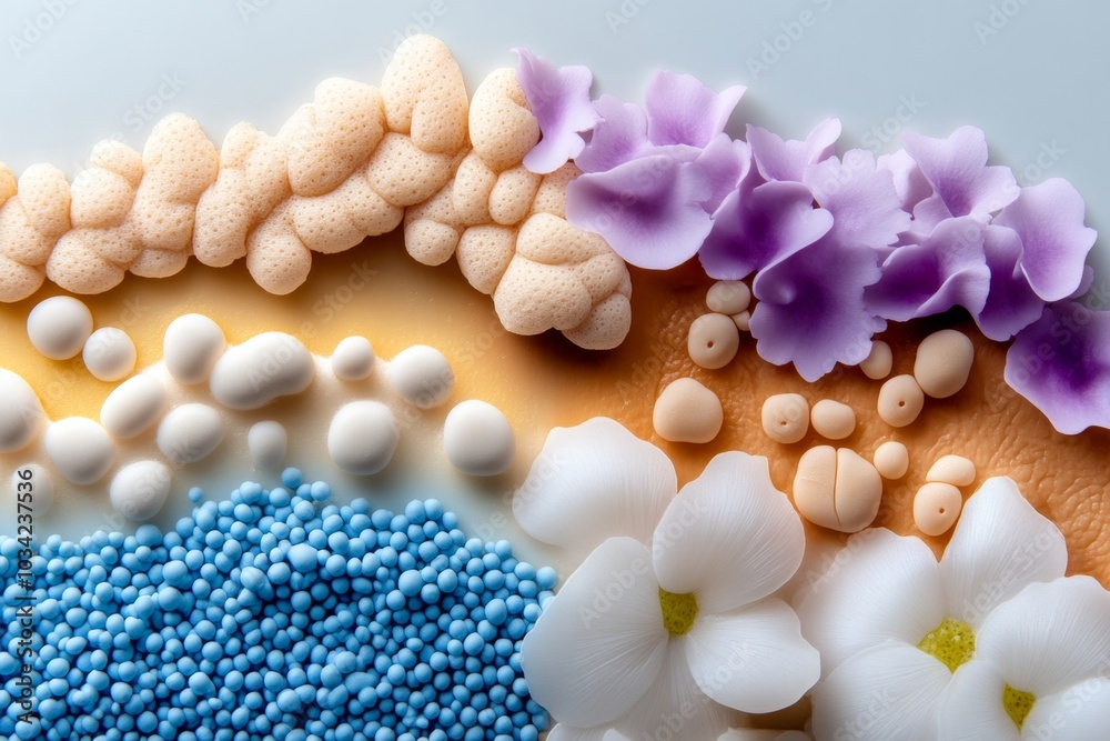 Human scalp cross-section, highlighting hair follicles, sebaceous glands, and dermal papilla