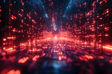 Poster - Cinematic digital space showcasing the future of technological innovation quantum computing cryptography and cybersecurity with interconnected digital infrastructures and futuristic visualizations