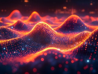 Poster - Vibrant futuristic digital environment with dynamic fluid shapes and patterns suitable for depicting audiovisual simulations data visualization and immersive user experiences