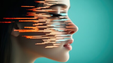 A blurred, surreal portrait of a human face, layered with fragmented code and data streams, representing the fragility of privacy in a digital world.