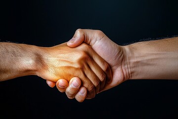 Poster - Two hands clasping tightlyâ€”one in light, one in shadow, symbolizing the overcoming of darkness through compassion