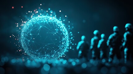 A team of military cybersecurity experts working on a mission to defend against a cyber attack on a military base.