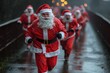 © tilialucida - Festive Santa Claus Running Event on Rainy Day with Multiple Participants in Costume