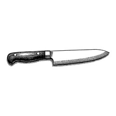 Cooking Knife Detailed Black and White Outline Line Art Drawing with Wooden Handle Design