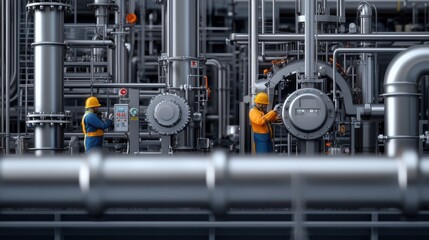 Poster - Industrial workers operating machinery in a modern factory setting