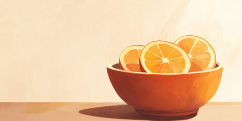 Poster - Wassail bowl with orange slices on the table, illustration art