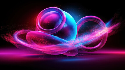 Poster - Vibrant abstract 3D geometry of intertwined rings and shapes creates mesmerizing visual