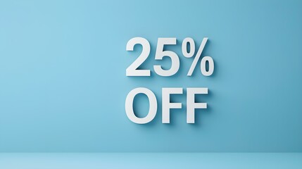 White '25% OFF' Promotional Sign on a Blue Background with Copy Space