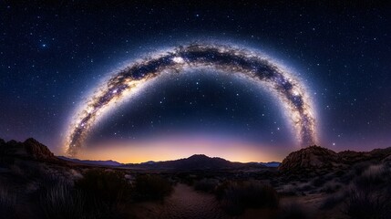 Wall Mural - Lanscape view of the desert with stars and milky way galaxy over the night sky. 