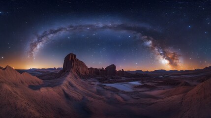 Wall Mural - Lanscape view of the desert with stars and milky way galaxy over the night sky. 