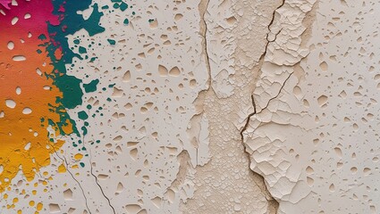 Canvas Print - Closeup of an aged wall with peeling paint and a crack running through the center.