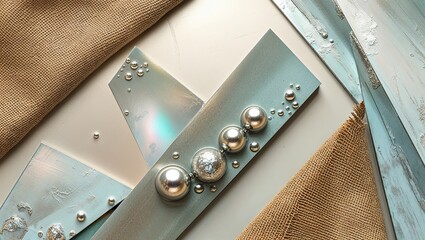 Poster - Close up of shiny silver ornaments against a pale blue background.