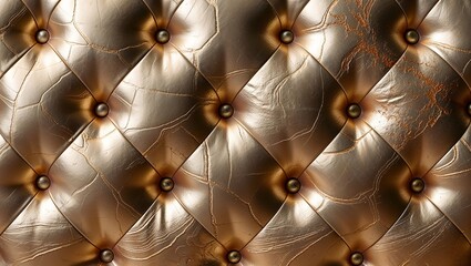 Wall Mural - Close-up of a luxurious tufted leather upholstery, featuring a subtle gold shimmer.