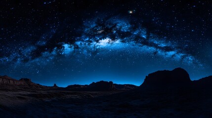 Wall Mural - Lanscape view of the desert with stars and milky way galaxy over the night sky. 