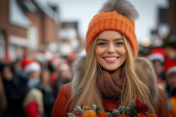 A Lively Christmas Parade With Colorful Floats, Marching Bands, And Festive Characters Dressed As Santa And Reindeer Moving Down A Bustling Street Lined With Cheering Crowds