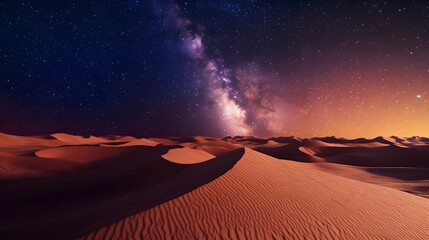 Wall Mural - Lanscape view of the desert with stars and milky way galaxy over the night sky. 