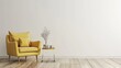 © FREDIFUN - Living room interior with yellow fabric armchair and table on empty white wall background --no text and people, human --chaos 10 --ar 16:9 Job ID: 723b85d8-e1e0-423b-b770-21f145e9be2f