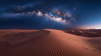 Wall Mural - Lanscape view of the desert with stars and milky way galaxy over the night sky. 