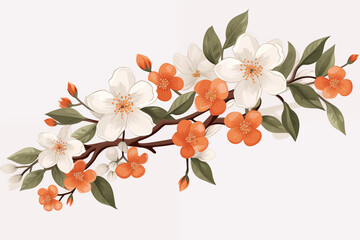 Wall Mural - A vector hand drawn orange flower branch isolated on transparent background