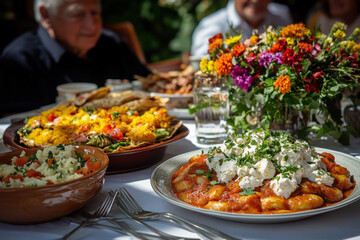 Family Gathering For A Holiday Feast, Featuring Traditional Dishes Like Tamales And Ponche, With Everyone Joyfully Sharing Stories And Laughter Around A Beautifully Set Table