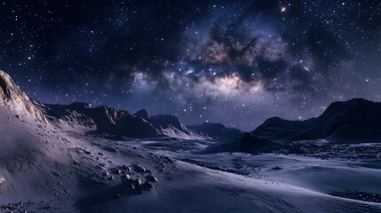 Wall Mural - Lanscape view of the desert with stars and milky way galaxy over the night sky. 