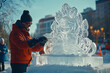 © Dzmitry - Artisans skillfully carving intricate ice sculptures at winter festival