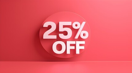 White '25% OFF' Promotional Sign on a Light Red Background with Copy Space