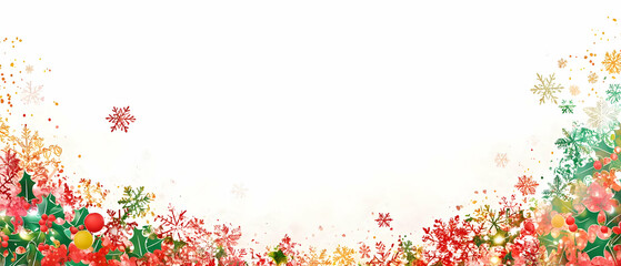 Wall Mural - A festive border featuring colorful decorations, snowflakes, and floral elements for holiday themes.