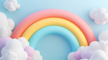 Naklejka na meble Vibrant Rainbow Arching Over Soft Blue Cloudy Sky, A Stunning Display of Nature's Colors Against a Serene Atmosphere