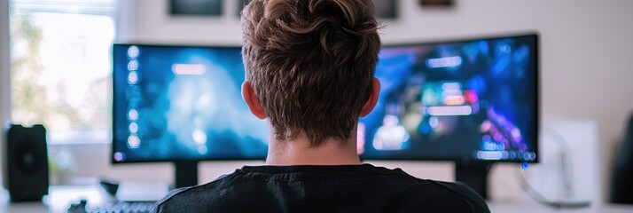 teen playing video games on computer