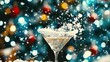 © Konstiantyn Zapylaie - Festive martini glass with snowflakes and holiday lights bokeh