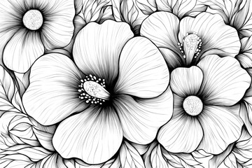 Black and white floral pattern with detailed petals and leaves coloring page