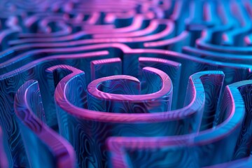 Poster - The vivid maze-like structure features swirling patterns in striking blue and purple colors, emphasizing its intricate textures and captivating depth in a close-up perspective.