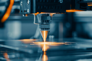 Poster - a state-of-the-art laser cutting machine operates efficiently in a workshop, precisely shaping mater