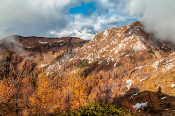 Wall Mural - Trekking in a cloudly autumn day in the Dolomiti Friulane, Friuli-Venezia Giulia