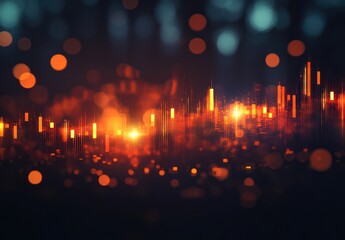 Poster - abstract digital financial data chart with glowing orange lights