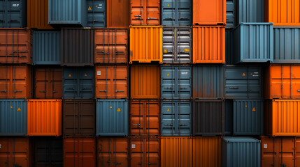 A wall of colorful shipping containers, ready for loading.