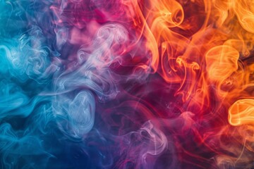 Poster - Bright swirls of orange, pink, and blue smoke intertwine, creating an artistic and dynamic display of color and texture on a dark backdrop.
