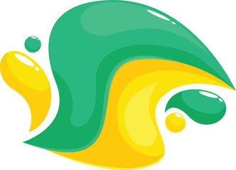Aufkleber - Yellow and green abstract shapes are overlapping, flowing and forming bubbles